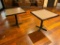 2 Restaurant Tables, WGI Wood Goods Ind. 30in x 30in x 29in H, Single Pedestal, Laminate & Wood Top