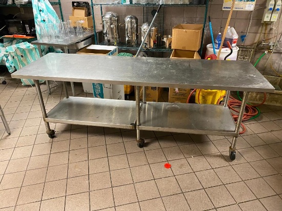 Mobile Stainless Steel Prep Table w/ Lower Shelf, 96in x 30in x 34in H