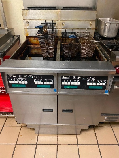 Two Pitco Frialator Model: SG14R - 50lb Floor Fryers on Stand, NICE, Clean, Digital