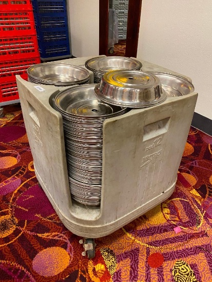 300 Plate Covers & Mobile Storage Caddy , 11-1/2in Round Plate Cover - 2-1/2in H, Stainless Steel w/