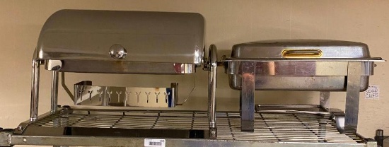 Lot of 4 Stainless Steel Full Size Hotel Chafer / Chafing Pans, 2 w/ Roll Top Covers w/ Pans
