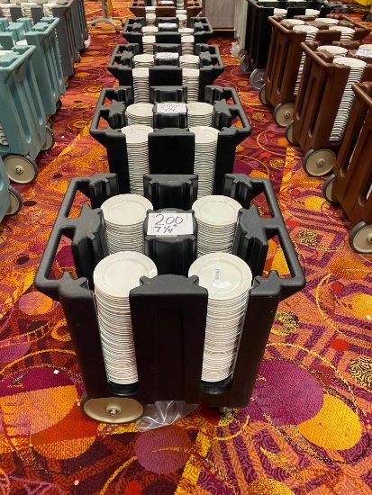 Restaurant China & Dish Caddys, 800 - 7in Vertex Plates / Platters w/ 4 Dish Caddy & Caddy Covers