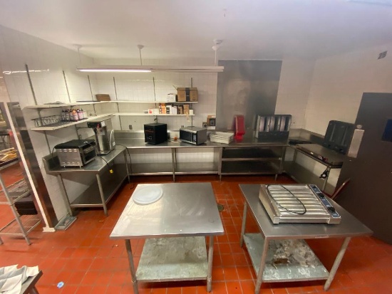U-Shape Kitchen Prep Table Area w/ Storage Shelves, Lower Shelves, 36in H, 30in D, 16Ft L, 6Ft Ea
