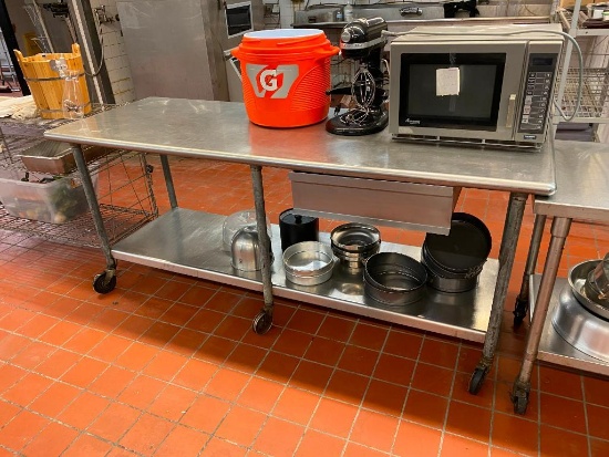 Mobile Stainless Steel Prep Table w/ Lower Shelf, 84in x 30in x 36in H