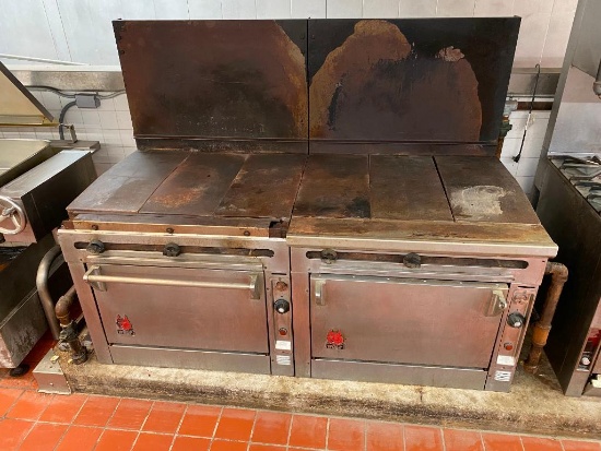 Two Wolf Gas Oven / Range, Matched Pair, ea has 36in x 27in Flat Top Cook Surface & 3 Shelf Ovens,