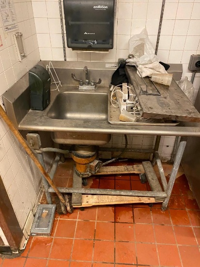 Stainless Steel Deep Single Compartment Sink w/ Right Hand Table w/ Old Disposer, As-Is 48in x 30in