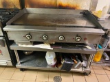 Vulcan 4-Burner Gas Flat Top Griddle 24in x 48in Cook Surface w/ Mobile Chef Base Prep Table