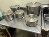 Set of 5, Vigor Heavy-Duty Stainless Steel Aluminum-Clad Sauce & Stock Pots with Covers - 6, 8, 12 &