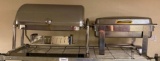 Lot of 4 Stainless Steel Full Size Hotel Chafer / Chafing Pans, 2 w/ Roll Top Covers w/ Pans