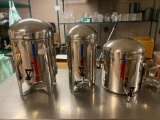 Lot of 2 Stainless Steel Coffee or Drink Dispensers on Stands w/ Extra Stand, Extra Dispenser