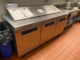 Saturn Model SUSS-72-18 3-Door Refrigerated Sandwich / Salad Prep Table on Mobile Casters