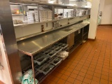 Stainless Steel Kitchen Prep Table Area w/ Upper Pass-Through Shelving & 2 Wells