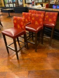 Lot of 6 Bar Stools, Wood Frame, Cushioned Leather/Cloth Seat/Backs