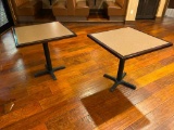 2 Restaurant Tables, WGI Wood Goods Ind. 30in x 30in x 29in H, Single Pedestal, Laminate & Wood Top