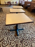 6 Restaurant Tables, Plymold, 36in x 36in x 29in H, Single Pedestal, Laminate Top