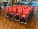 25 Bar Stools, Wood Frame, Pattern Cloth Back, Vinyl Seats