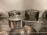 Set of 3 Stainless Steel Aluminum Clad Vigor NSF Cookware - 6qt. 8qt Sauce Pans & 12qt Stock Pot