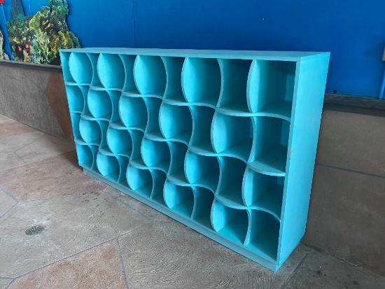 Aqua Painted Wooden Cube Style Storage Cabinet, Waved Water Design