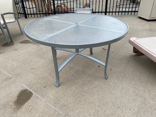 Patio Table, Aluminum Like Frame, Plexiglass Top, 48in Round (May Have Minor Imperfections on Top)