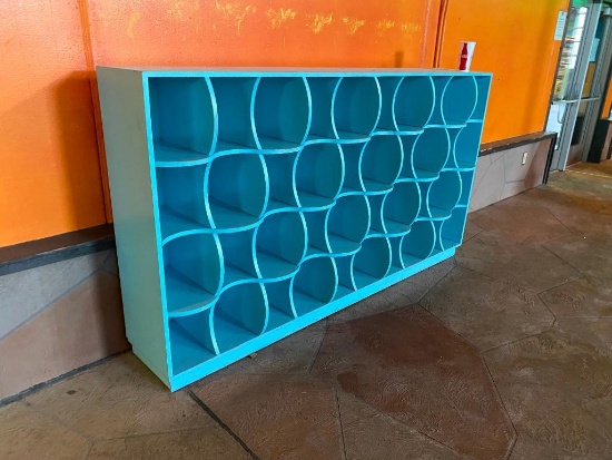 Aqua Painted Wooden Cube Style Storage Cabinet, Waved Water Design