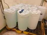 Full and Partial Tubs of Hydrochloric Acid, Solution, Some Empty Corrosive Acid Tubs & Tank