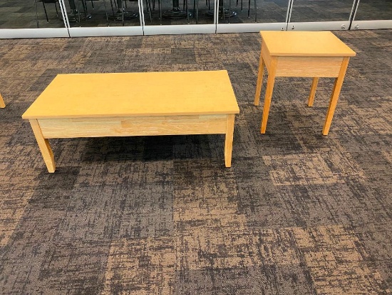 Solid Wood Coffee Table and End Table, University Loft Co. 48in x 24in x 17in H & 21in x 21in x 24in