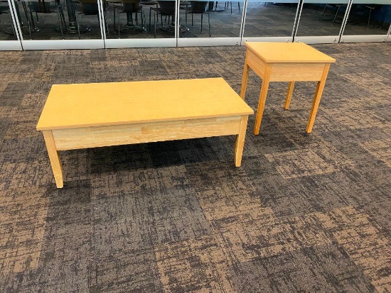 Solid Wood Coffee Table and End Table, University Loft Co. 48in x 24in x 17in H & 21in x 21in x 24in