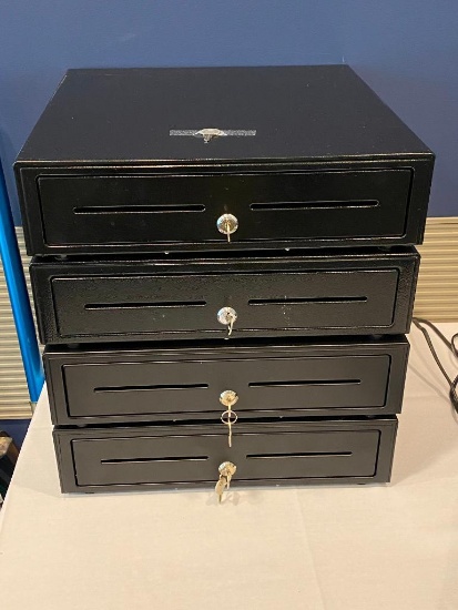 Lot of 4 VAL-u Line Printer Driven Cash Drawers w/ Keys and Trays, Can Be Used Without Printer