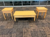 Solid Wood Coffee Table and Two End Tables, University Loft Co. 48in x 24in x 17in H & 21in x 21in x