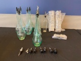 (9) Glass Ingredient Bottles w/ Pour Spouts, Extra Pour Spouts, 2 Styles
