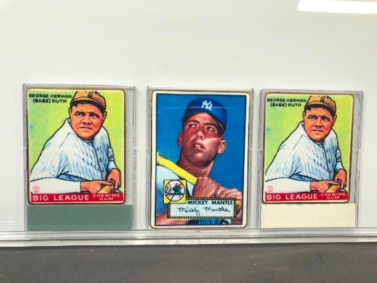 Lot of 3; Reprint Baseball Cards - (2) Goudey Gum #181 George Babe Ruth & Topps #311 Mickey Charles