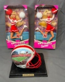 Lot of 3; (2) Nebraska Cornhuskers Cheer Leader Barbies & Stadium Printed Decorative Helmet