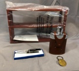 Baseball Shelf, Whiskey Flask, Pen Set, Key Chain