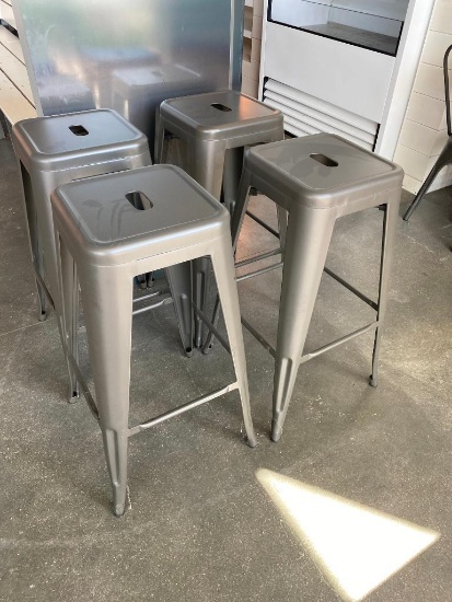 4 Metal Restaurant Bar Stools, Gun Metal Grey, Sold by the Chair Times 4