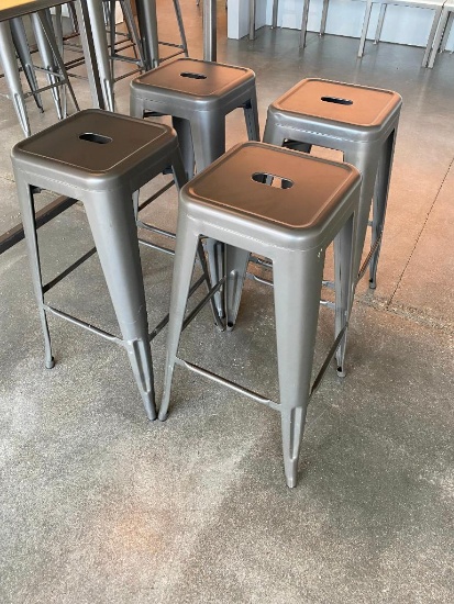 4 Metal Restaurant Bar Stools, Gun Metal Grey, Sold by the Chair Times 4