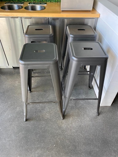 4 Metal Restaurant Bar Stools, Gun Metal Grey, Sold by the Chair Times 4