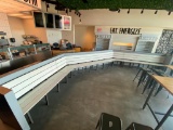 Custom Iron Framed Bench Units, Angled 3-Sided, Wood Slat Back & Seats - Total Length