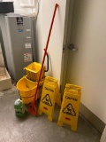 Commercial Mop Bucket, Mop, 2 Wet Floor Signs