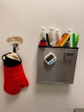 Knife Rack w/ Several Kitchen Knives, 2 Rubber Oven Mitts, 2 Kitchen Timers