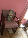 Chair, Tiger Pot, Iron Curred Table, Tall Vase