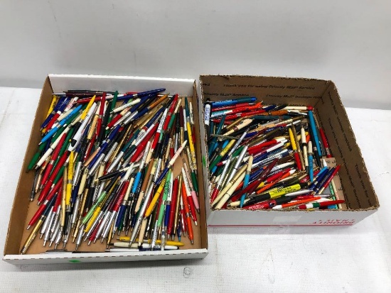 2 Flats Full of Old Advertising Pens