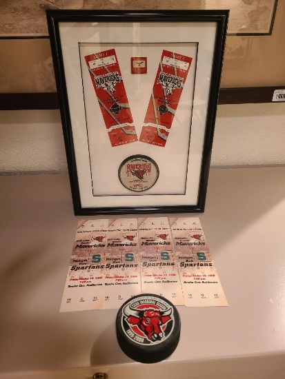 UNO Inagural Hockey Tickets and Puck and First CCHA Tickets and Puck
