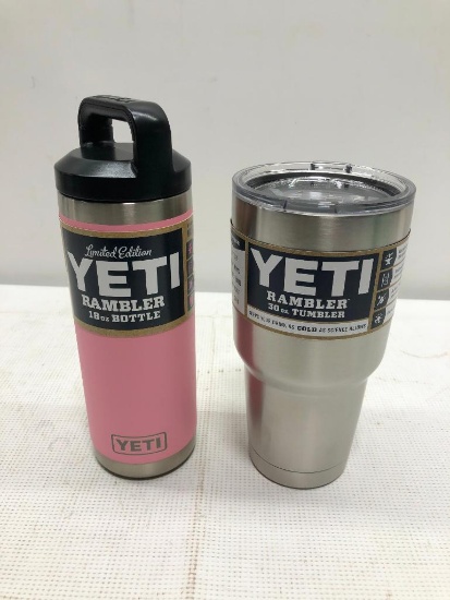 YETI Rambler 18oz Bottle Pink, YETI Rambler 30oz Tumbler Stainless Steel