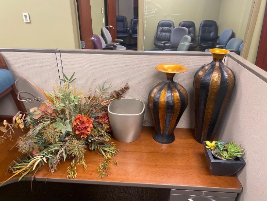2 Large Metal Decorative Vases, Small Planter, Artificial Plant & Centerpiece, Planter