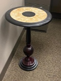 Wooden Decorative Side Table w/ Wood and Mosaic Tile Top, 18in Diameter