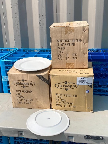3 Cases, 3 Dozen (36) Trade Advantage 10-1/4in White Porcelain China Plates No. PR-0039
