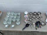 Group of Glass Tea Candle and Candle Holders, Measuring Cups and Spoons