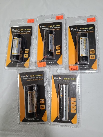 Lot of 5; (4) Fenix ARB-L4-4800 & ARB-L1-3400 Rechargeable Batteries