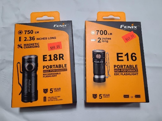 Lot of 2; FENIX Portable Flashlights Model E18R & E16