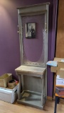 Shabby Chic Vintabe Mirrored Hall Tree / Table w/ Lower Shelf, Rustic Wood